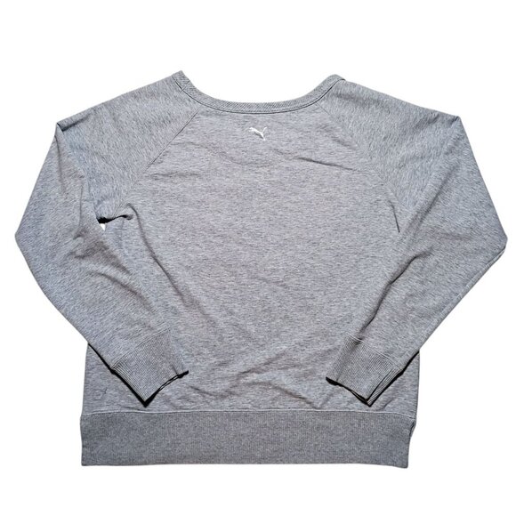 PUMA Women’s L Gray White Graphic Logo Athletic Pullover Sweatshirt Sportwear - Picture 2 of 12